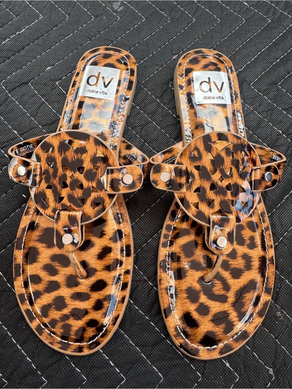 Dolce Vita Leopard-Print T-Strap Sandals in Brown and Black